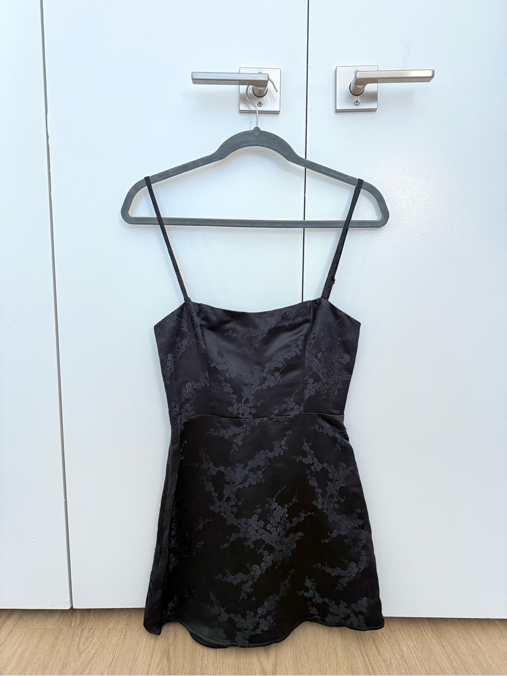 Realisation Par Black Floral Satin Mini Slip Dress